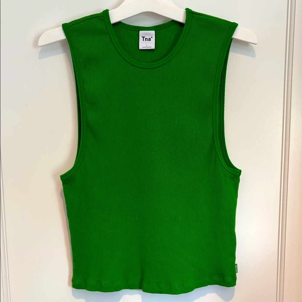 Tna Aritzia 100% cotton ribbed crop tank top in nature green